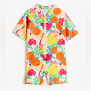H&M Kids One-Piece Swimsuit Rashguard zip up toddler girl colorful neon